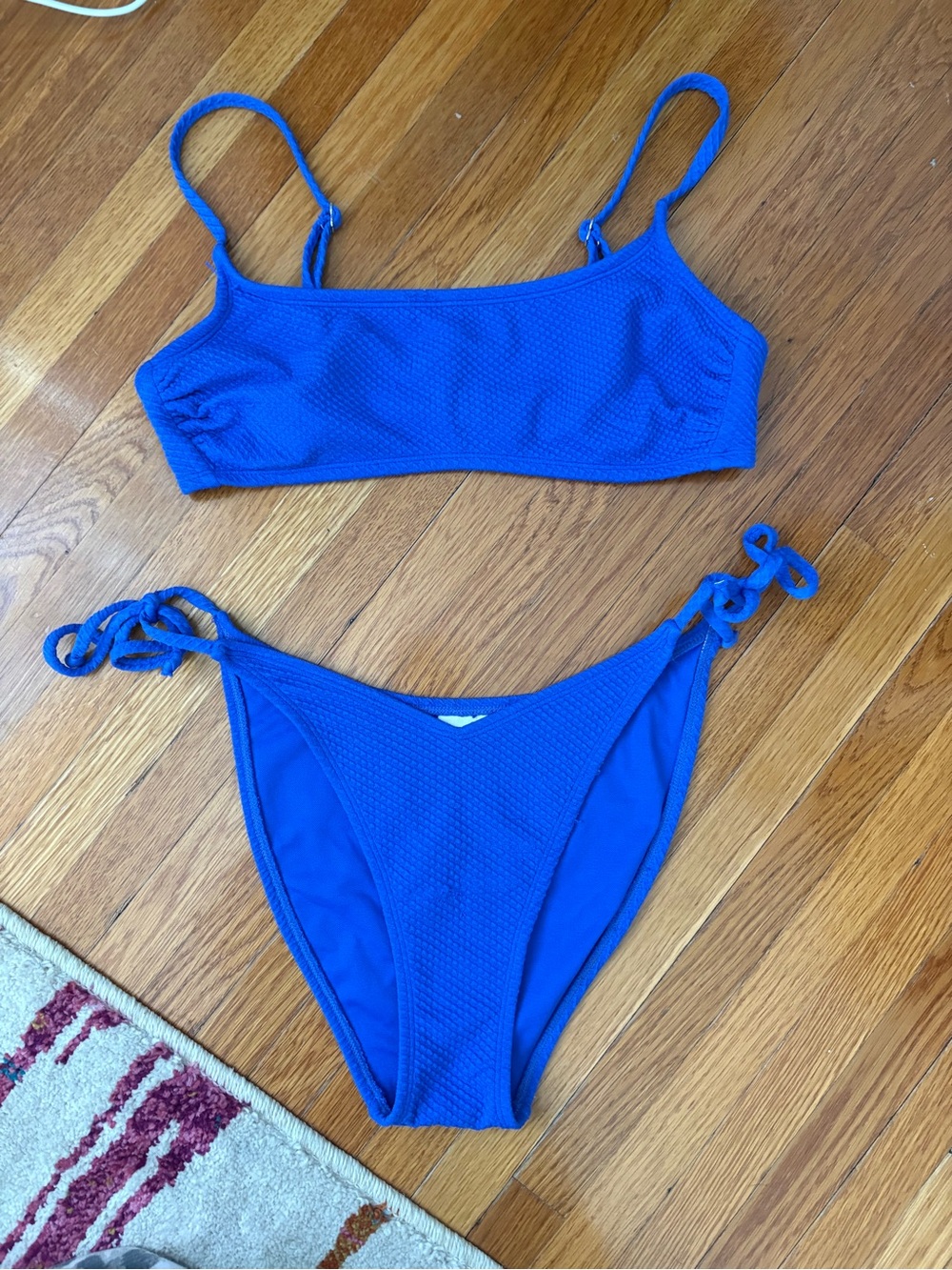 wild fable Royal Blue Textured Tie-Side Bikini
